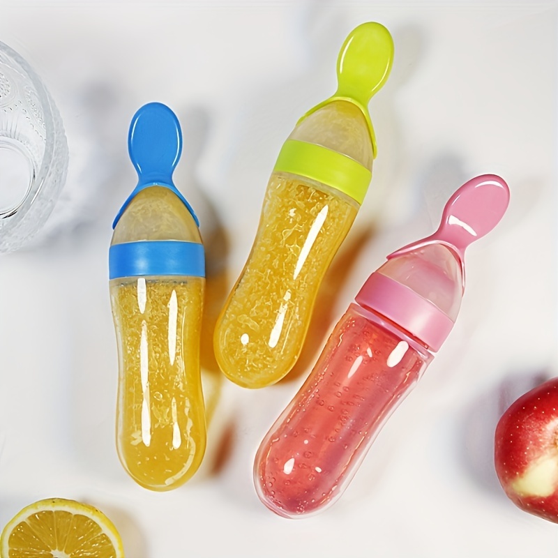 Baby Feeding Silicone Bottle w - Baby Food Dispensing Spoon ulasan dan harga