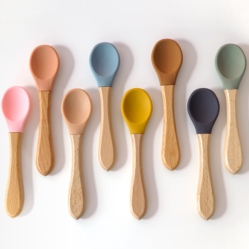 Feeding Wooden Handle Silicone - Baby Food Dispensing Spoon ulasan dan harga