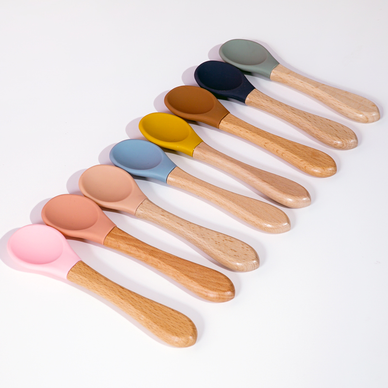 Feeding Wooden Handle Silicone - Baby Food Dispensing Spoon ulasan dan harga
