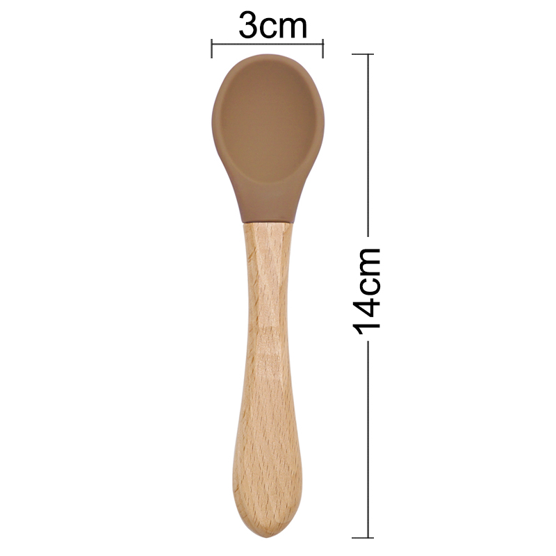Feeding Wooden Handle Silicone - Baby Food Dispensing Spoon ulasan dan harga